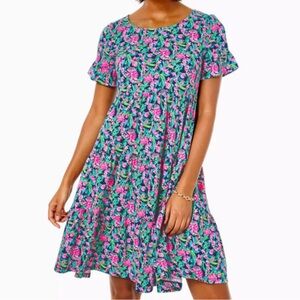 NWOT LILLY PULITZER Jodee Short Sleeve Dress Low Tide Navy Garden Variety